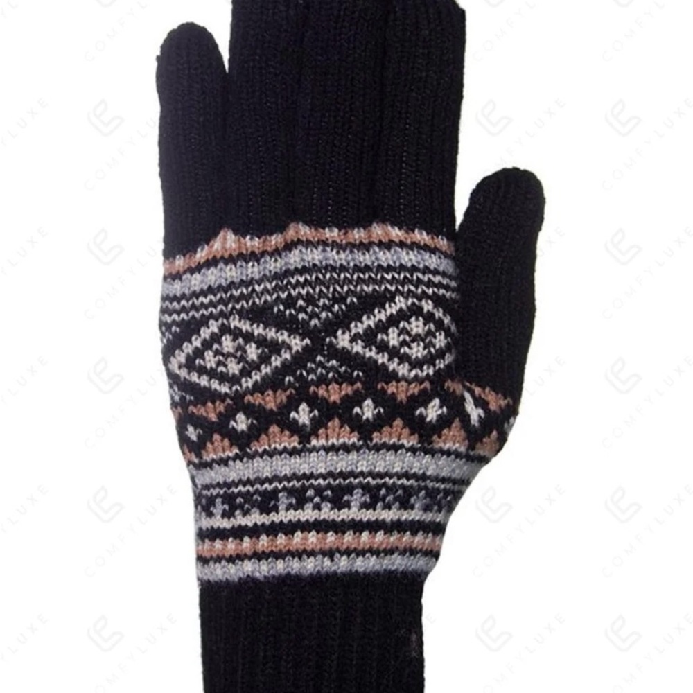 Black Patterned Knit Glove